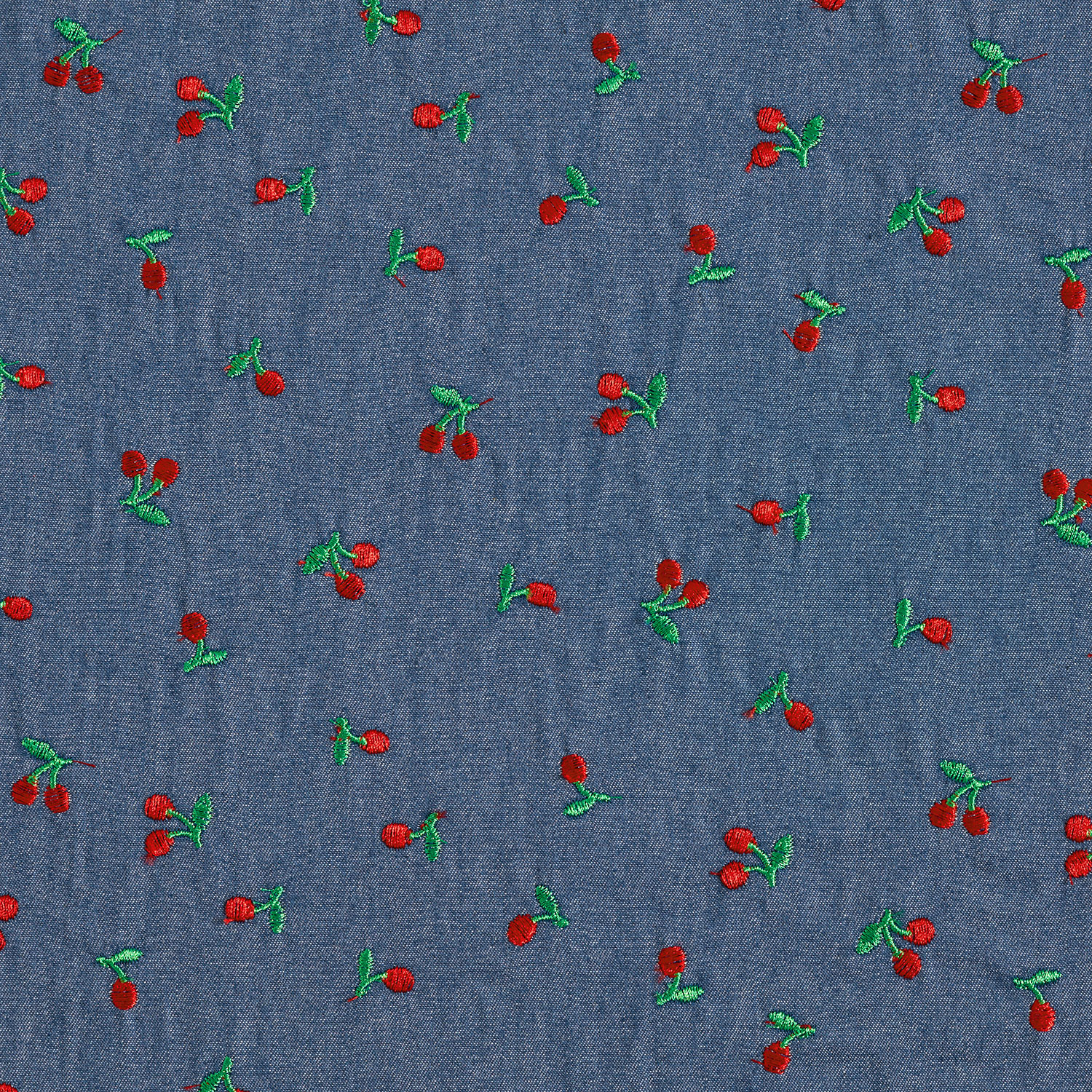 Chambray Cerises brodées – bleu jean