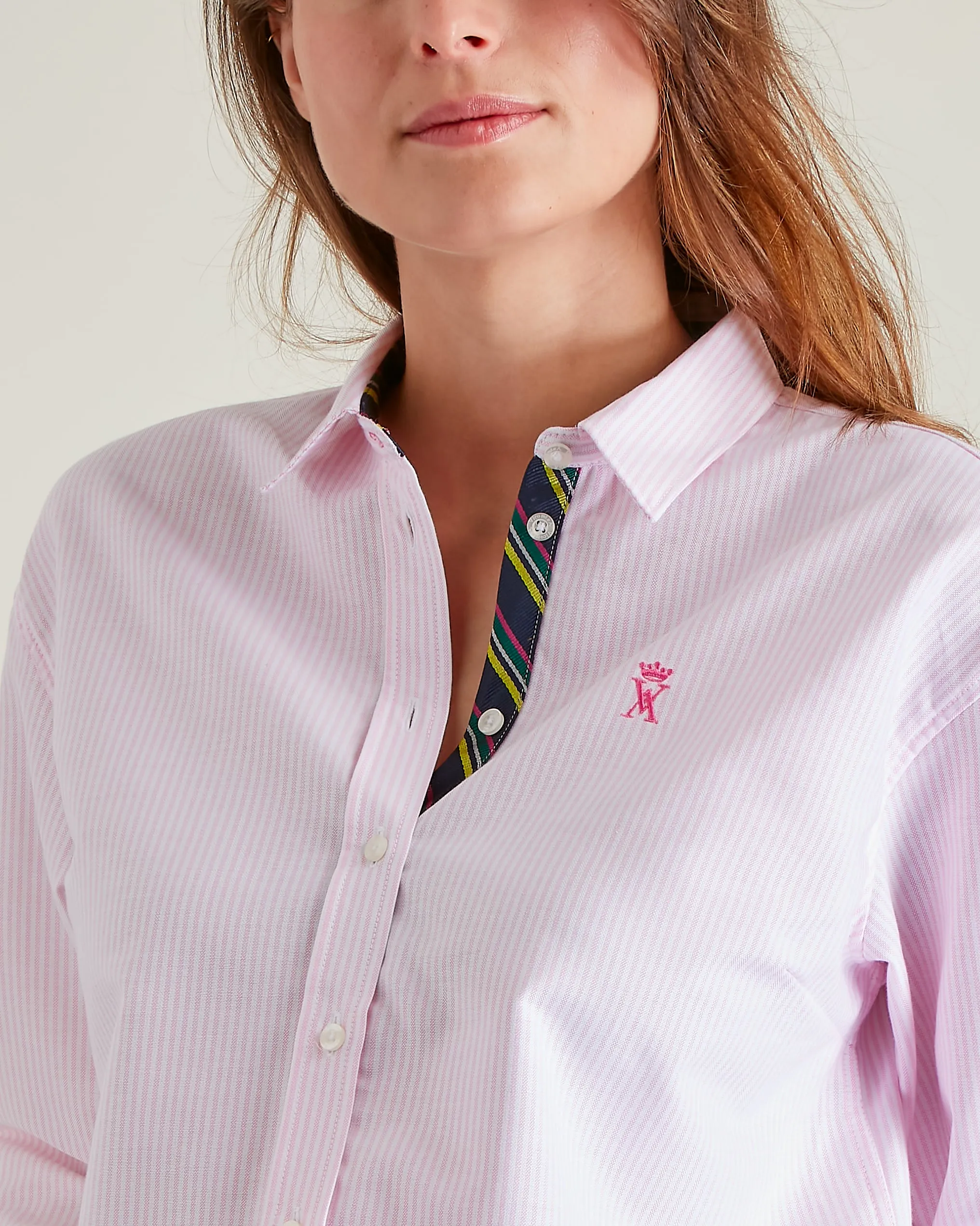 Chemise à rayures regular pour femme 100% coton - Rose
