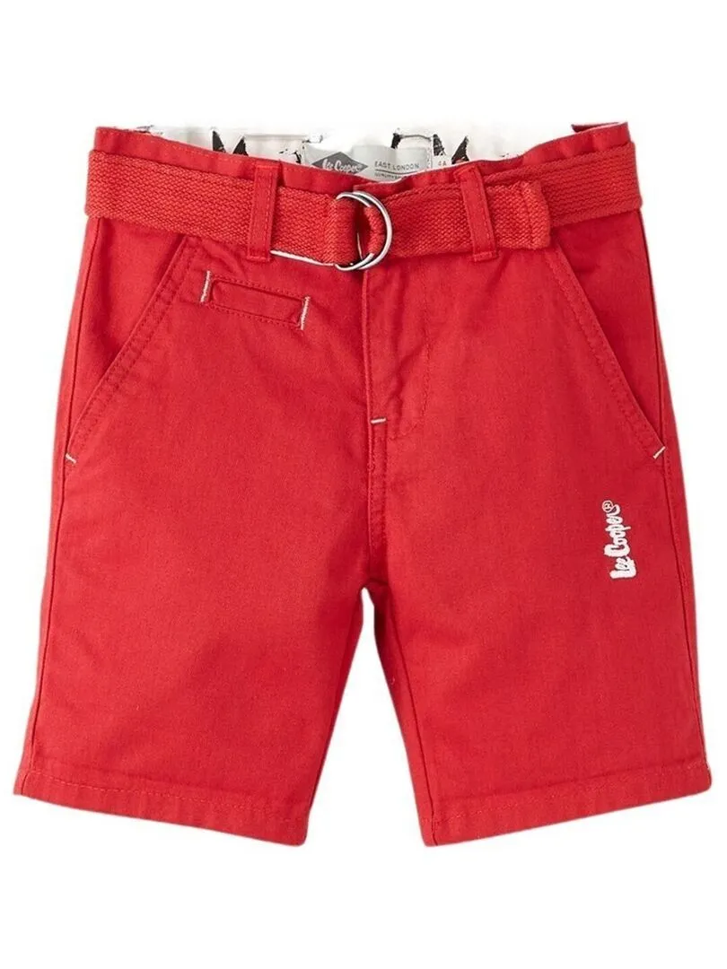 Lee Cooper - Bermuda garçon imprimé logo en coton - Rouge