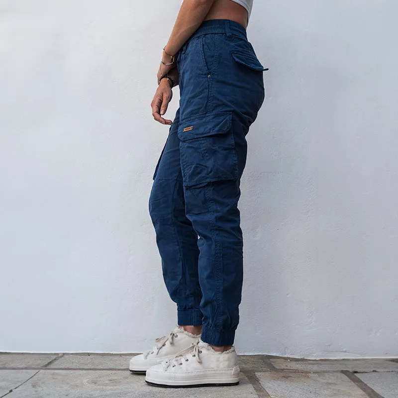 Pantalon Cargo bas resseré Bleu