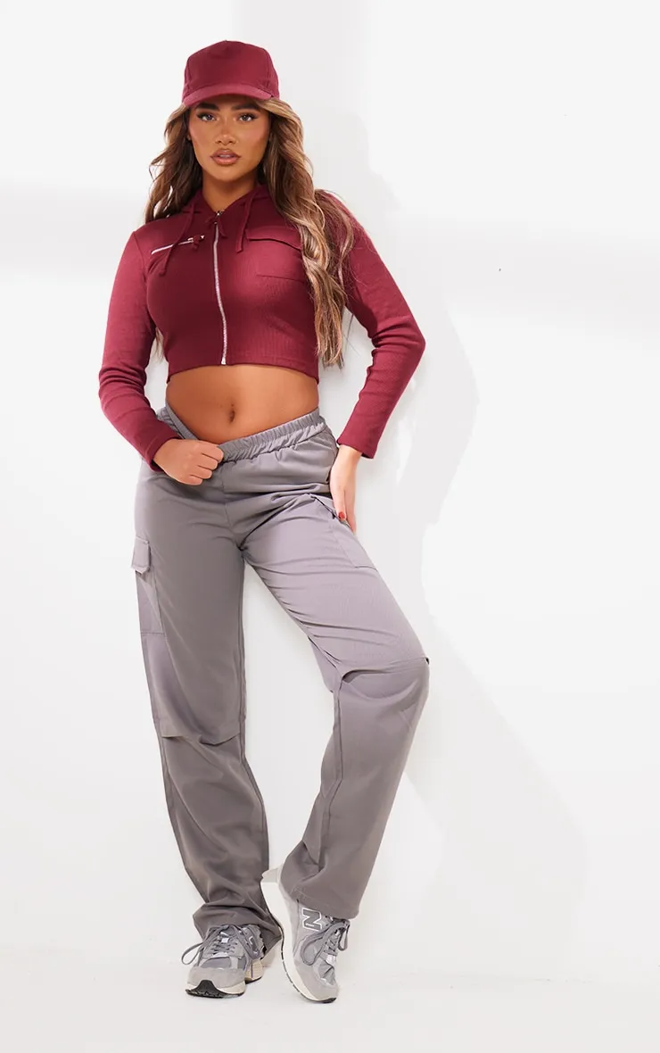 Pantalon cargo droit gris à taille élastique