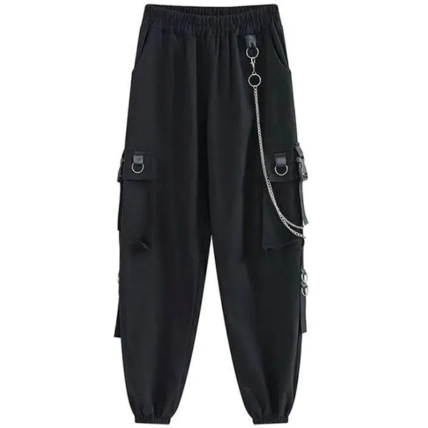 Pantalon Cargo Noir Femme avec Chane