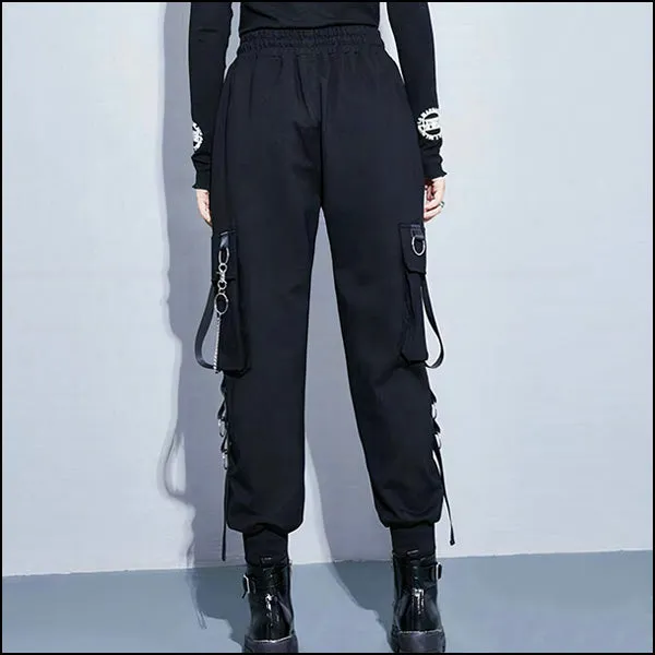 Pantalon Cargo Noir Streetwear Coréen