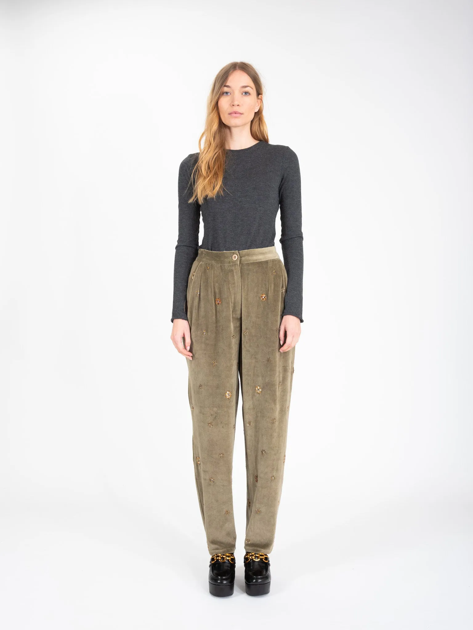 Pantalon en velours orné de perles PROUD