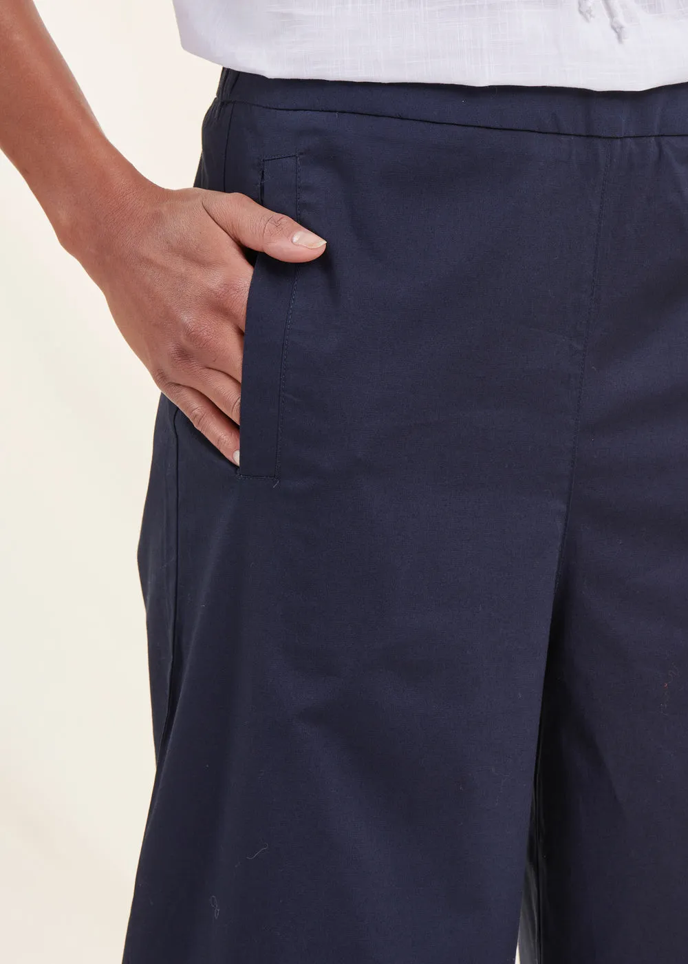 Pantalon large bleu marine en coton