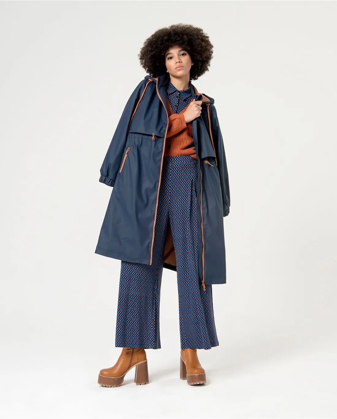 Pantalon large élastique imprimé Bleu