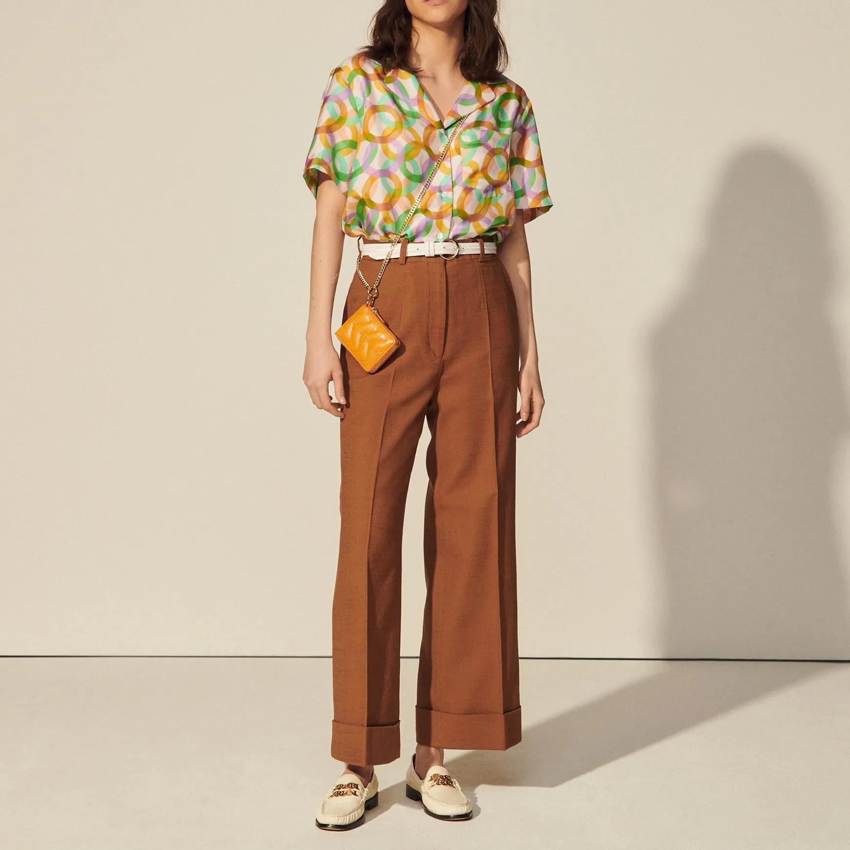 Pantalon taille haute à large revers