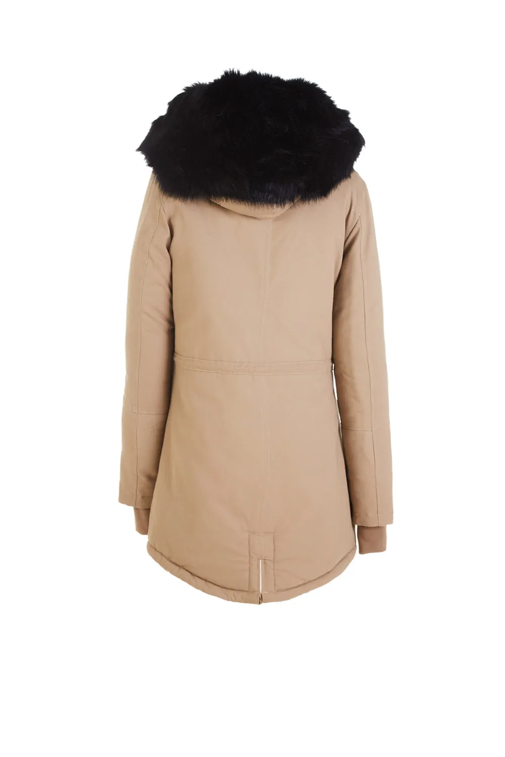 Parka capuche large fourrure beige noir