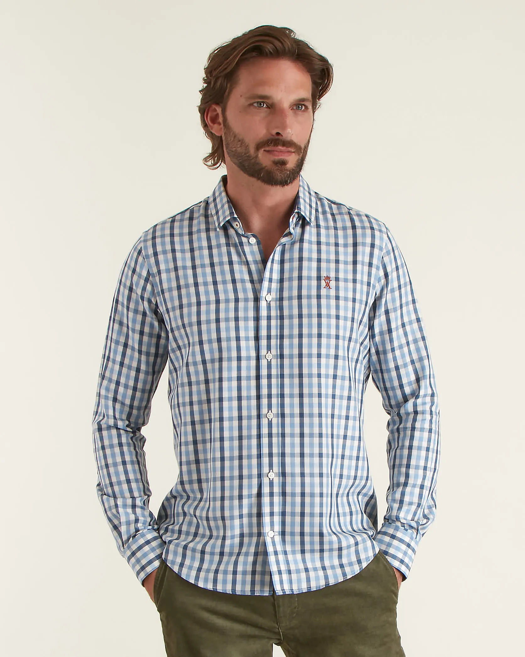Vicomte A. Chemise Slim à Carreaux Homme Coton Bleu